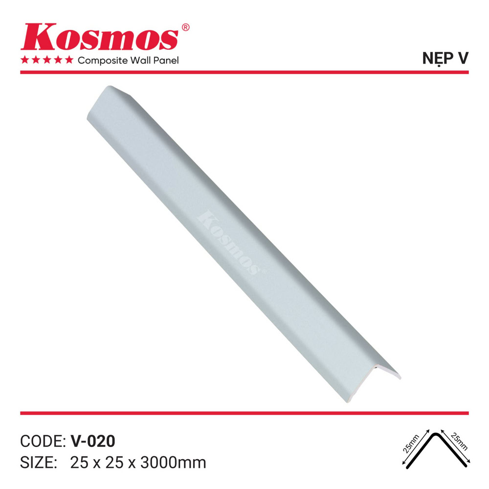 Nẹp V ốp góc dương mã V-020 màu trắng đơn sắc Nẹp V ốp góc dương mã V-020 màu trắng đơn sắc