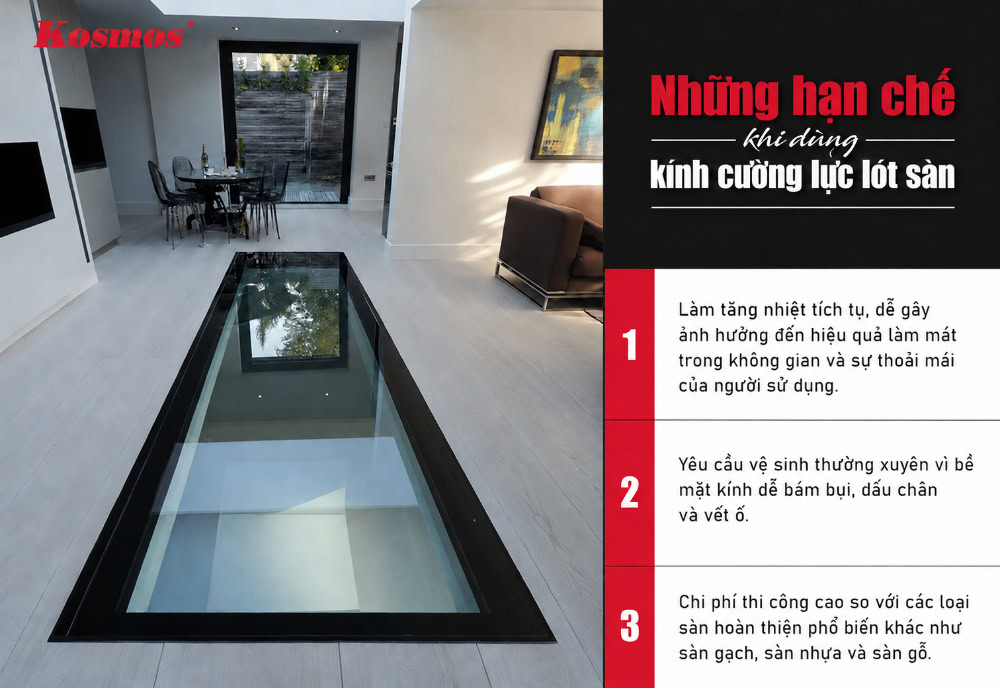 Nhược điểm khi dùng kính cường lực lót sàn Nhược điểm khi dùng kính cường lực lót sàn