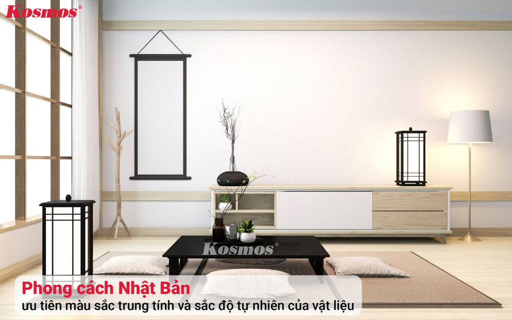 Phong cách Nhật Bản ưu tiên màu sắc trung tính và sắc độ tự nhiên của vật liệu