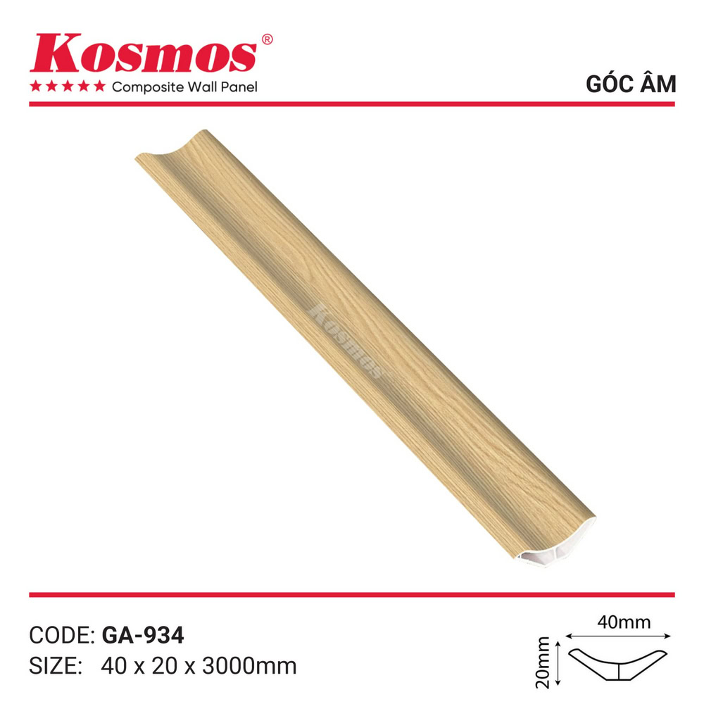 Phụ kiện phào trang trí góc âm vàng sồi vân gỗ GA-934