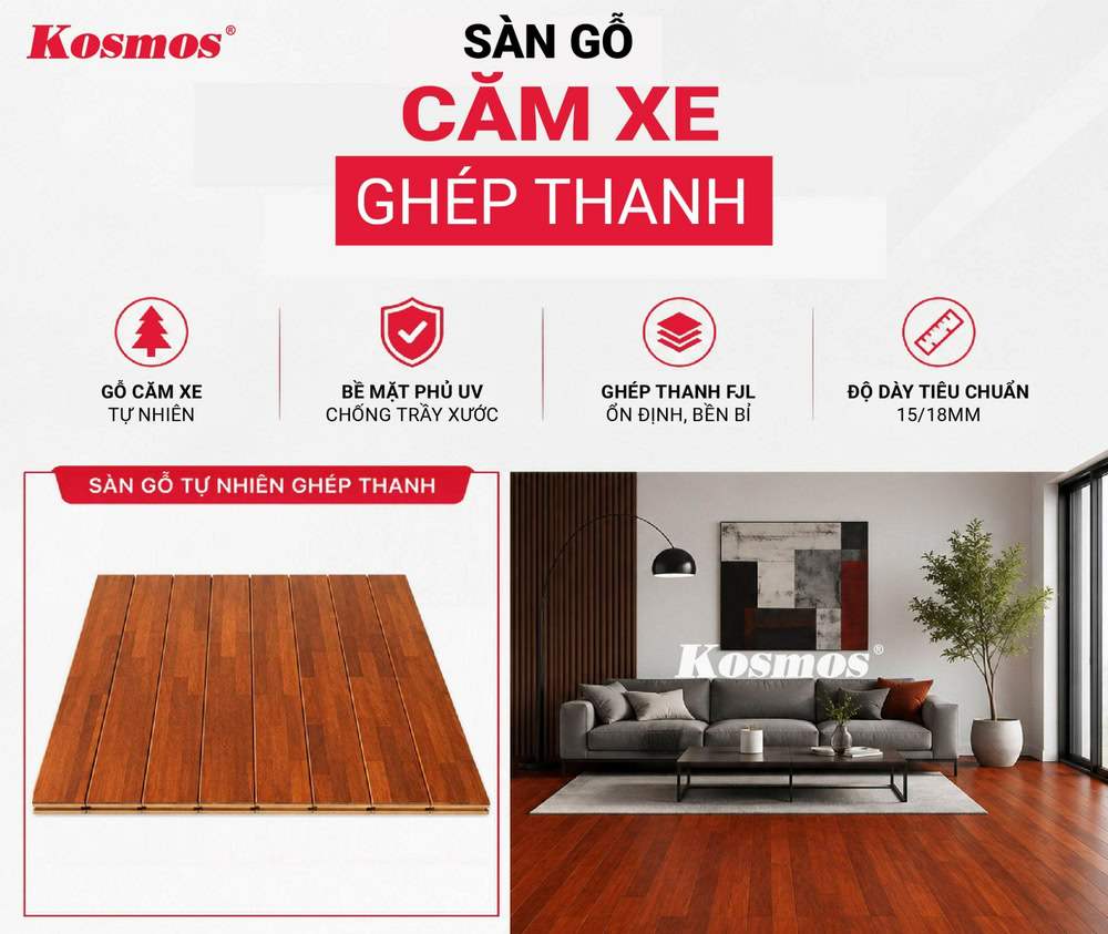 Sàn ghép thanh gỗ Căm Xe độ bền lâu dài