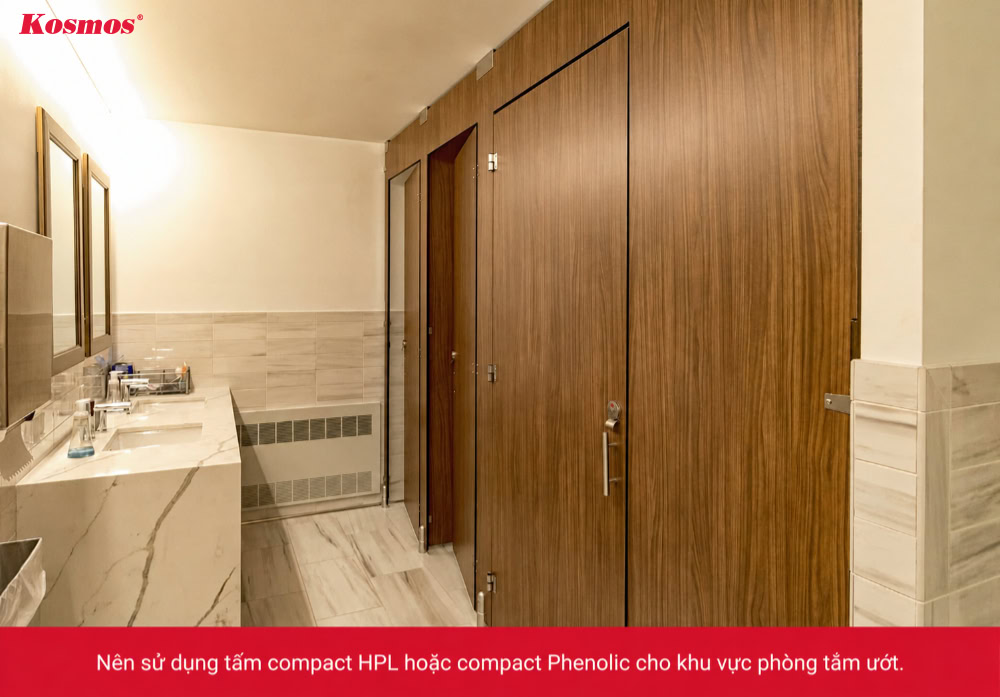 Tấm compact HPL và compact Phenolic có thể làm vách ngăn cho phòng tắm ướt