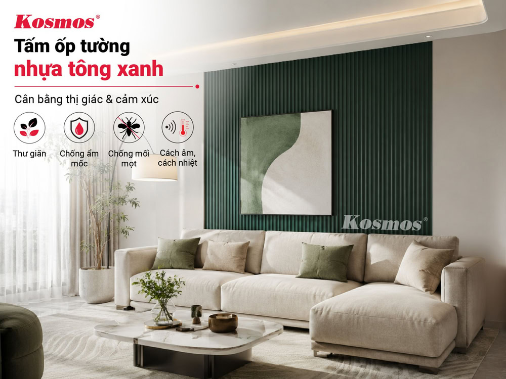 Tấm nhựa ốp tường màu xanh trở thành xu hướng nội thất nhờ giá trị thẩm mỹ và cảm giác tự nhiên Tấm nhựa ốp tường màu xanh trở thành xu hướng nội thất nhờ giá trị thẩm mỹ và cảm giác tự nhiên