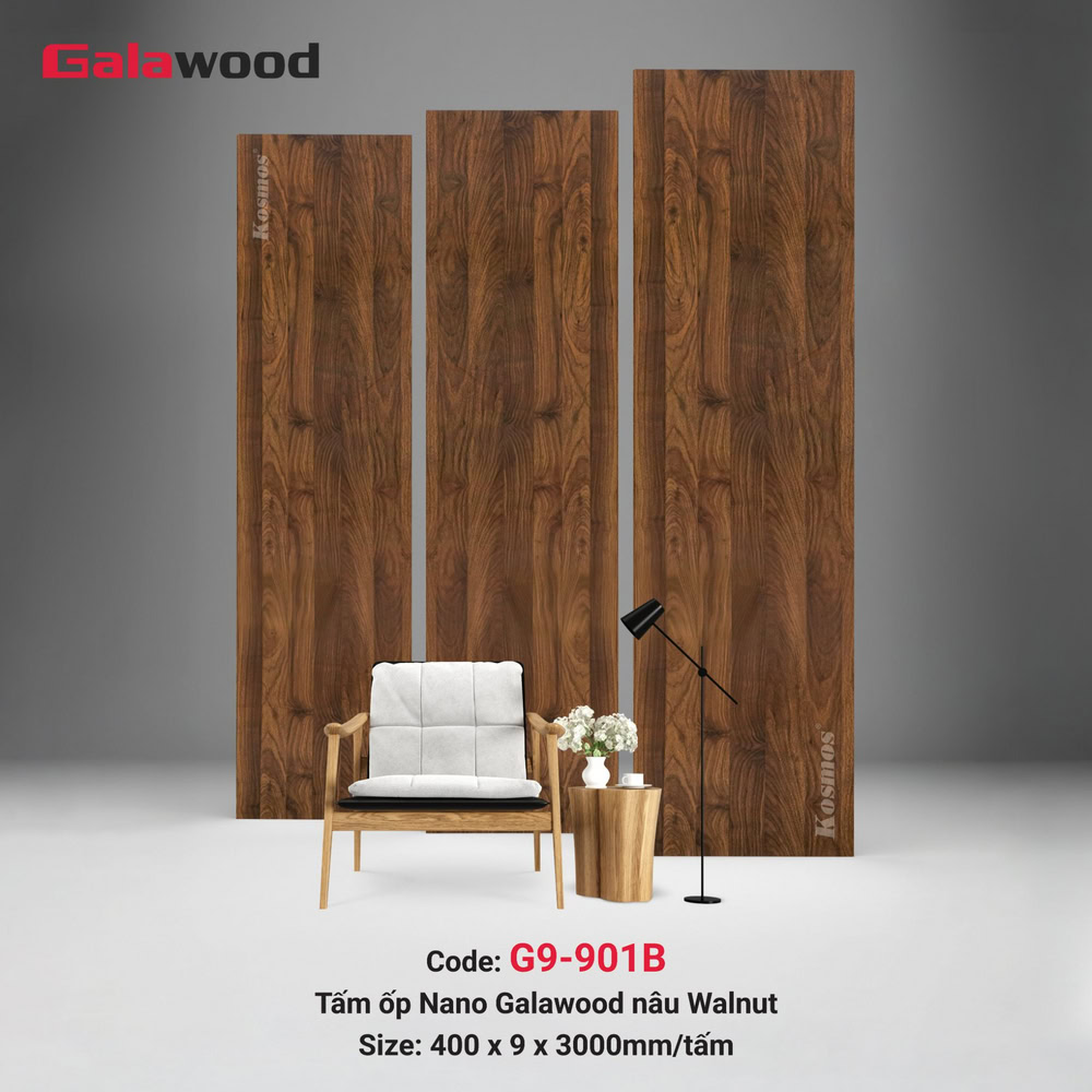 Tấm ốp Nano Galawood G9-901B màu nâu Walnut bề mặt bóng