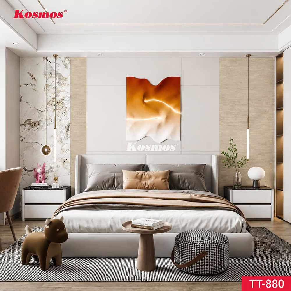 Tấm ốp than tre vân vải canvas vàng kem vân ngang TT-880 ốp vách đầu giường