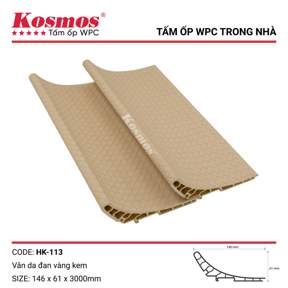Tấm ốp WPC trong nhà vân da đan HK-113 kích thước 146 x 61 x 3000mm