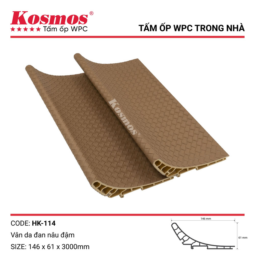 Tấm ốp WPC trong nhà vân da đan HK-114 kích thước 146 x 61 x 3000mm