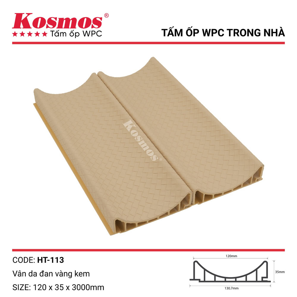 Tấm ốp WPC trong nhà vân da đan HT-113 kích thước 120 x 35 x 3000mm