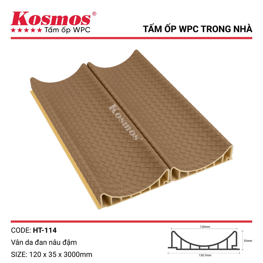 Tấm ốp WPC trong nhà vân da đan HT-114 kích thước 120 x 35 x 3000mm