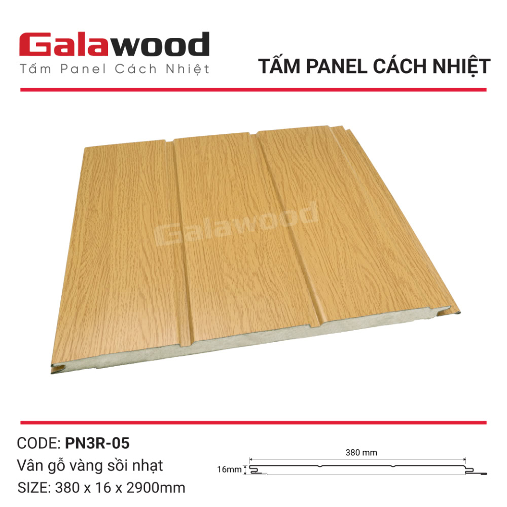Tấm Panel tôn xốp 3 rãnh PN3R-05 vàng sồi nhạt Tấm Panel tôn xốp 3 rãnh PN3R-05 vàng sồi nhạt