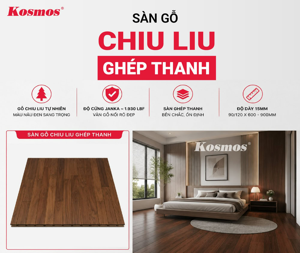 Tấm ván sàn Chiu Liu ghép thanh
