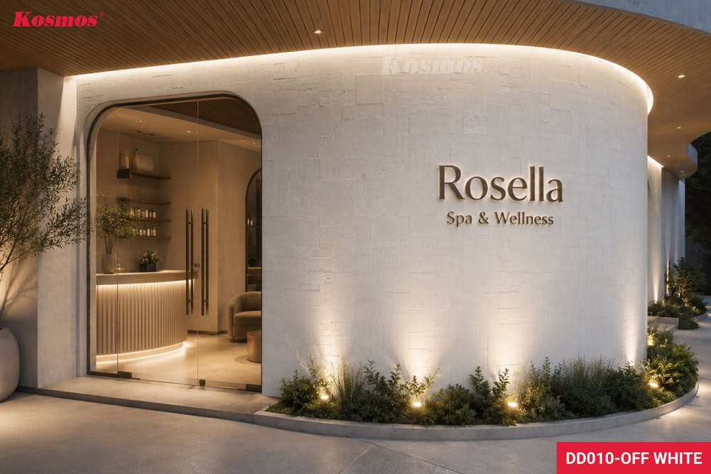 Thiết kế không gian spa ốp tấm đá dẻo Mosaic trắng kem