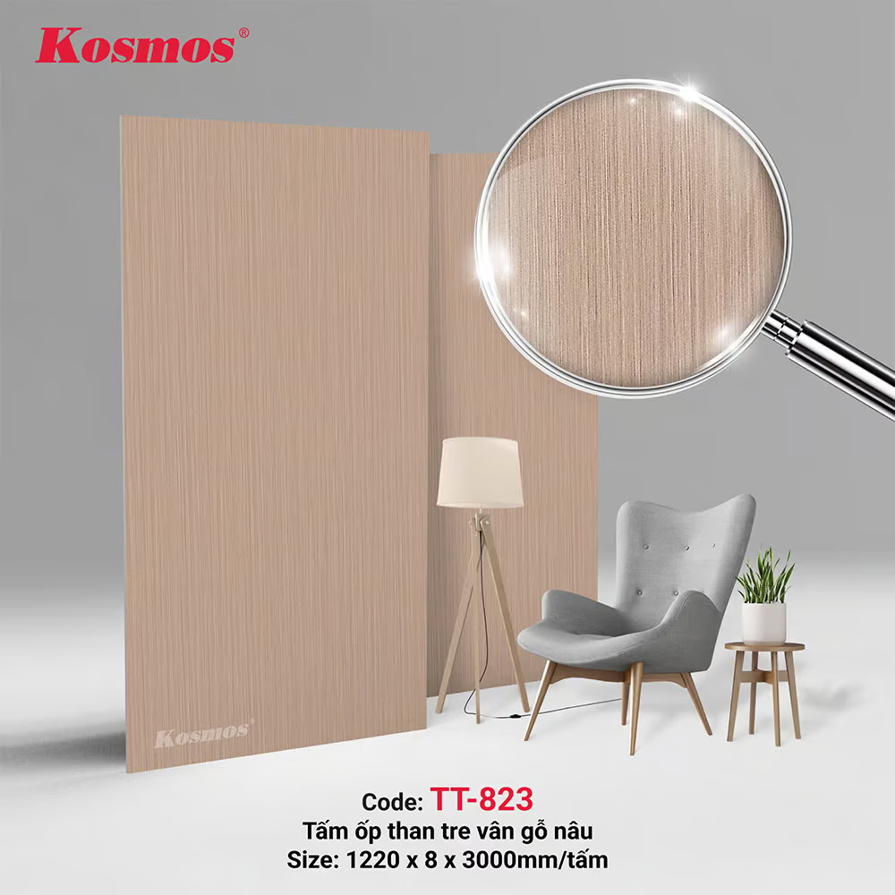 TT-823 là ấm ốp than tre vân gỗ nâu Kosmos