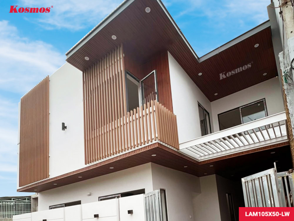 Ứng dụng mẫu lam gỗ nhựa LAM105-WOOD ốp vách mặt ngoài