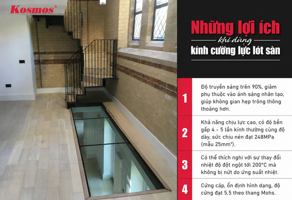 Ưu điểm khi dùng kính cường lực lót sàn Ưu điểm khi dùng kính cường lực lót sàn