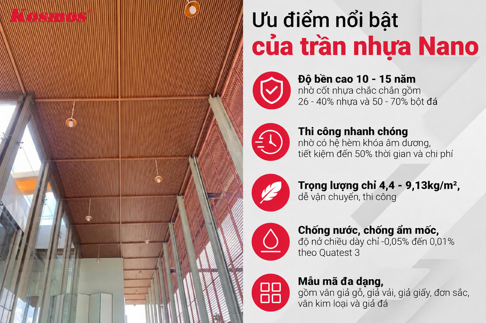 Ưu điểm nổi bật của trần ốp tấm nhựa Nano