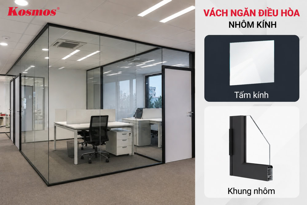 Vách ngăn nhôm kính giúp giữ nhiệt cho phòng máy lạnh tốt