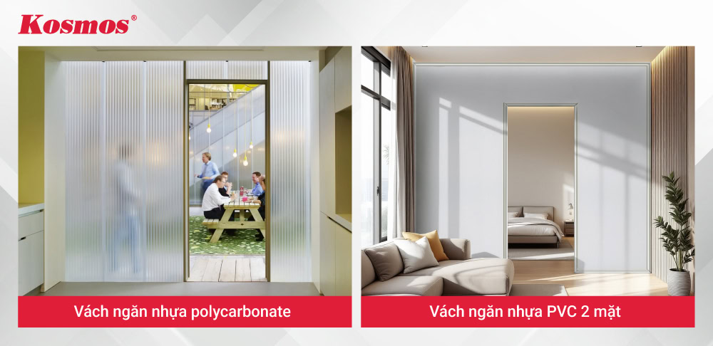 Vách ngăn nhựa polycarbonate và vách ngăn nhựa PVC 2 mặt