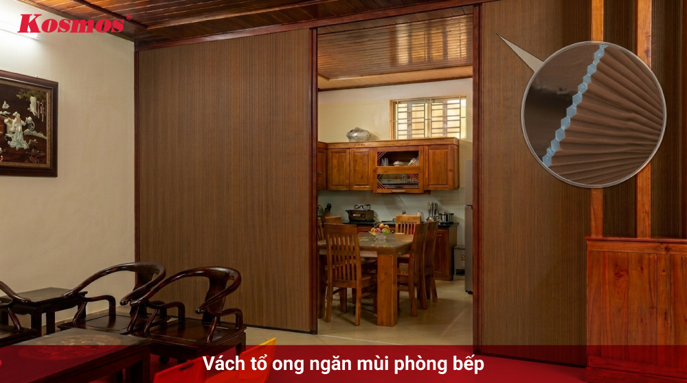 Vách ngăn vải tổ ong ứng dụng ngăn chia không gian bếp
