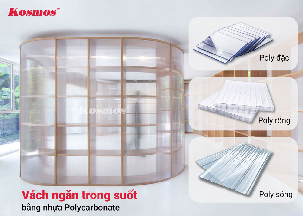Vách nhựa Poly trong suốt có khả năng truyền sáng 50 - 90% Vách nhựa Poly trong suốt có khả năng truyền sáng 50 - 90%