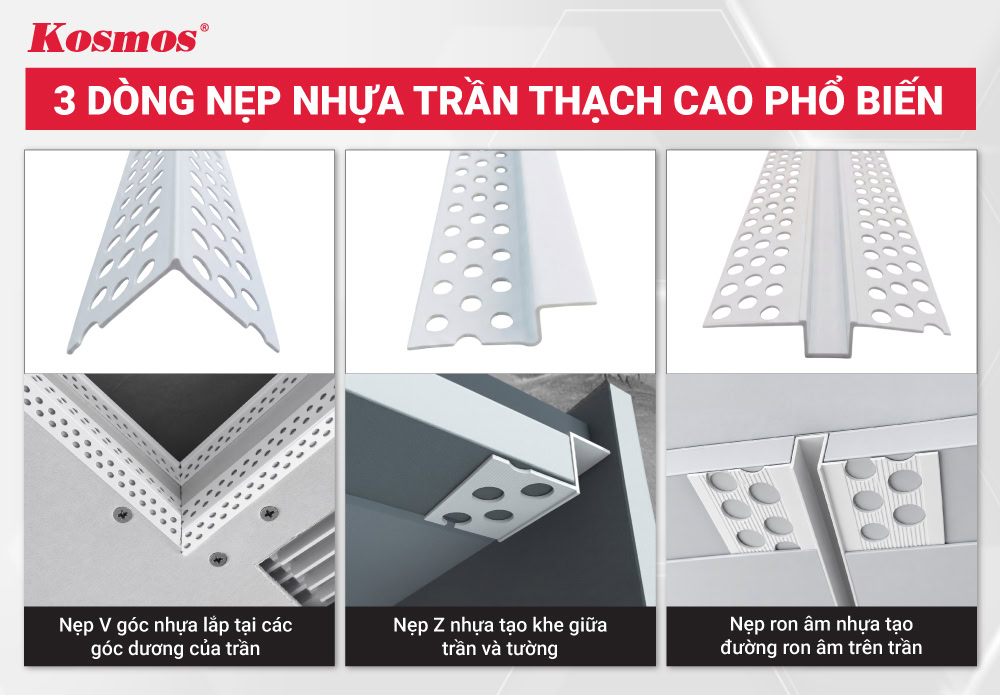 3 dòng nẹp nhựa trần thạch cao phổ biến
