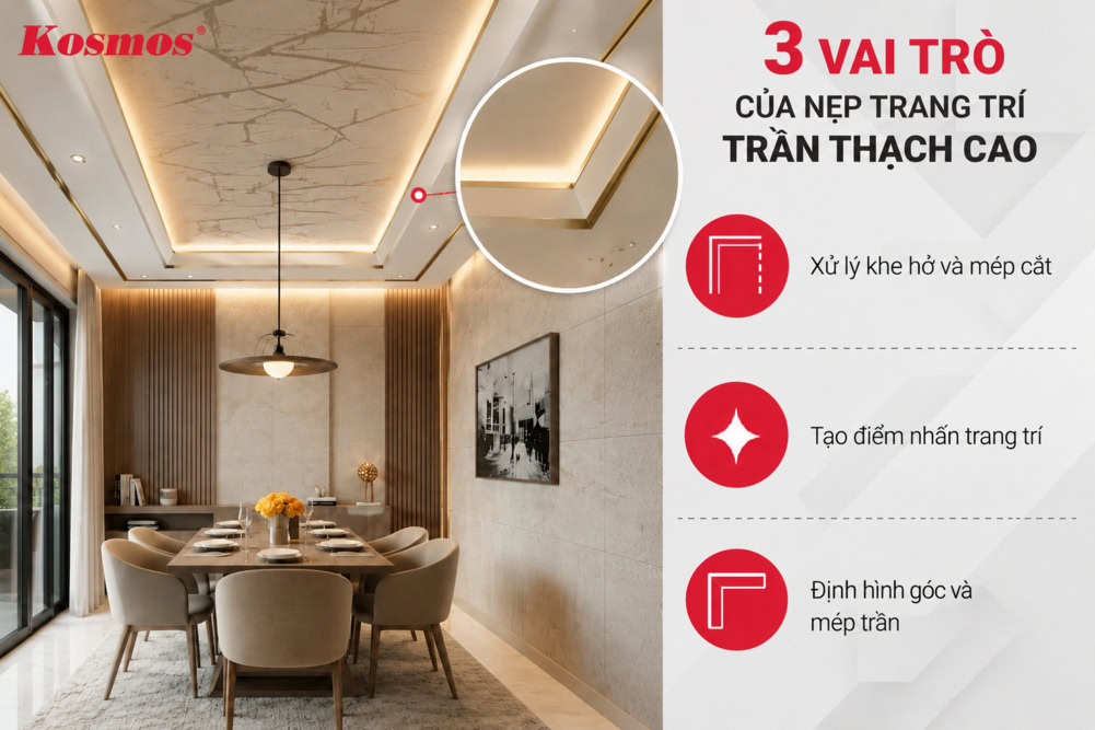 3 lợi ích của nẹp trang trí trần thạch cao