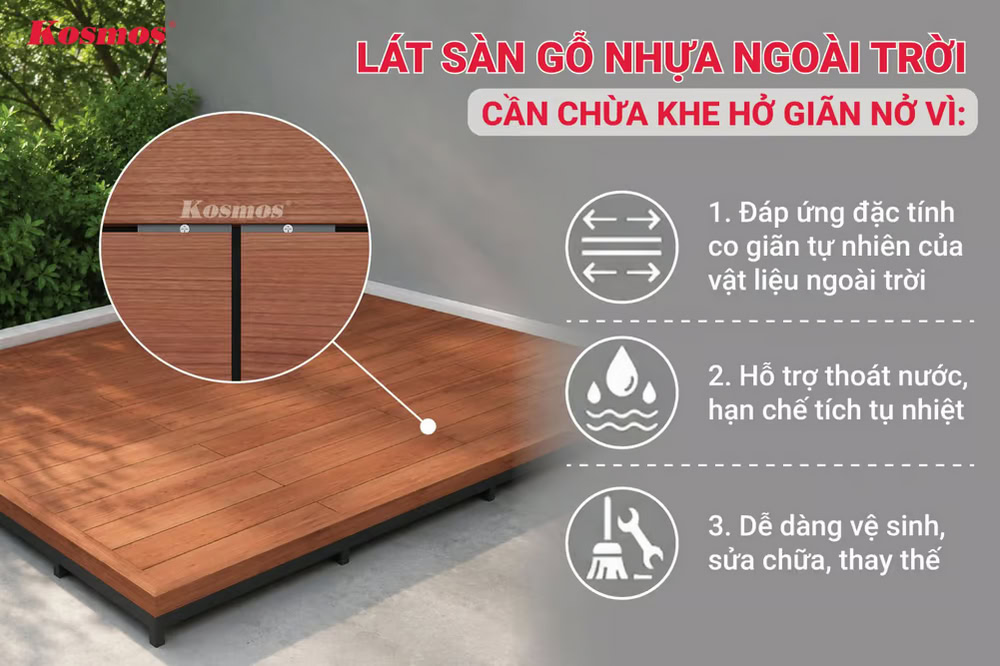 3 lý do lát sàn gỗ nhựa ngoài trời cần chừa khe hở giãn nở