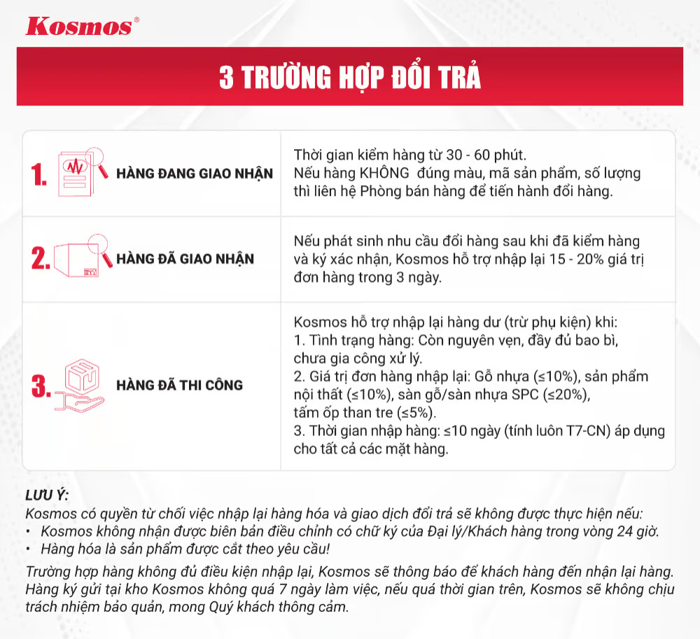 3 trường hợp đổi trả hàng hóa tại Kosmos Việt Nam