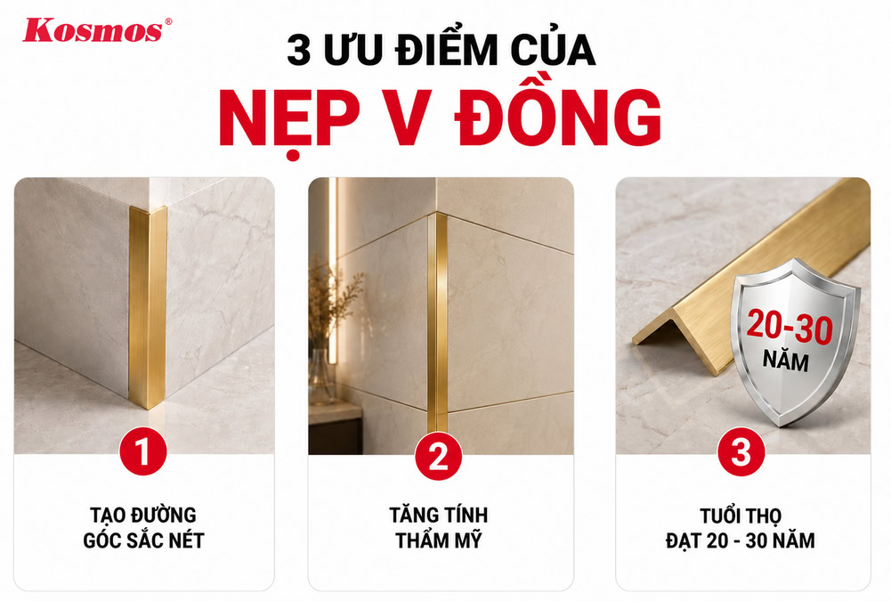 3 ưu điểm nổi bật của nẹp đồng chữ V