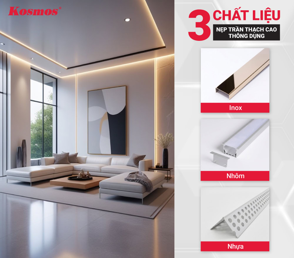 3 vật liệu làm nẹp trang trí trần thạch cao phổ biến