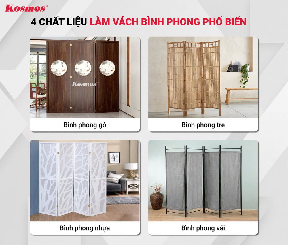 4 chất liệu làm vách bình phong phổ biến 4 chất liệu làm vách bình phong phổ biến
