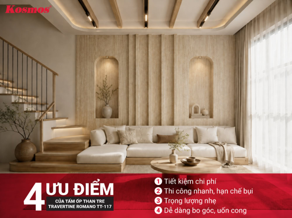 4 ưu điểm của tấm ốp than tre Travertine Romano TT-117
