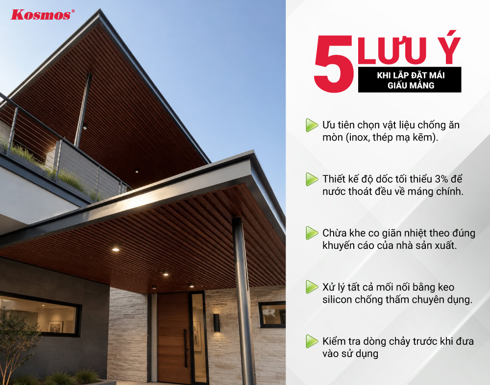 5 lưu ý khi lắp đặt mái giấu máng