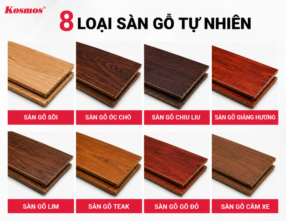 8 loại sàn gỗ tự nhiên phổ biến