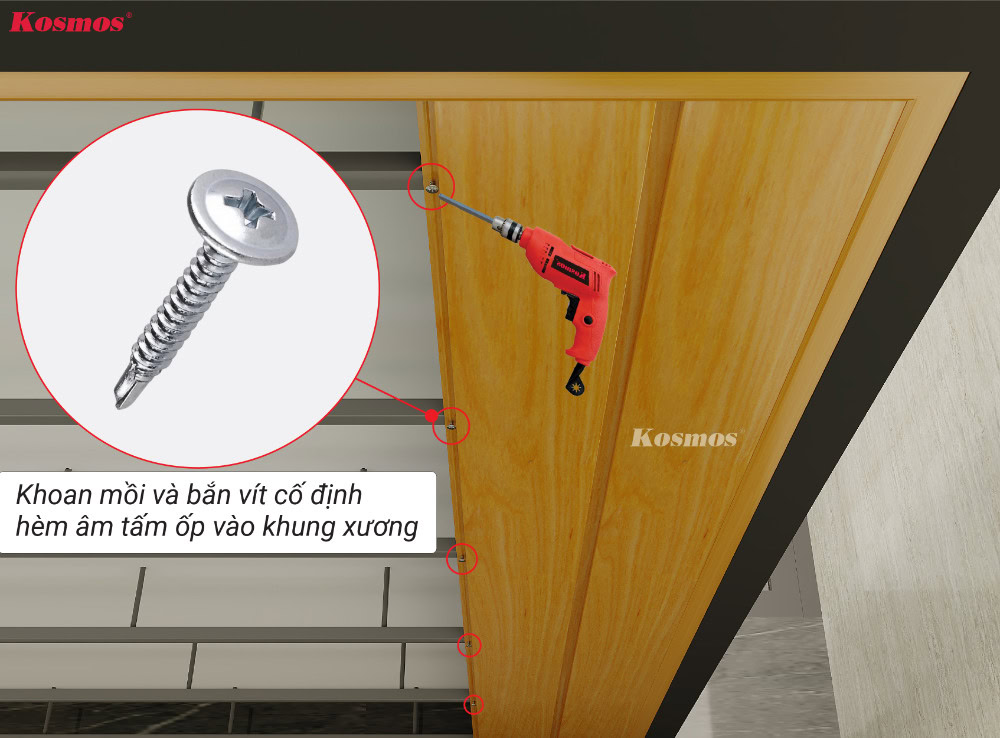 Bắn vít cố định hèm âm của tấm thứ 2 vào khung xương
