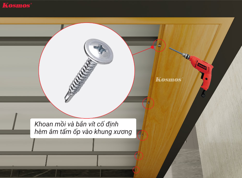 Bắn vít inox cố định tấm ốp nhôm phẳng vào thanh xương
