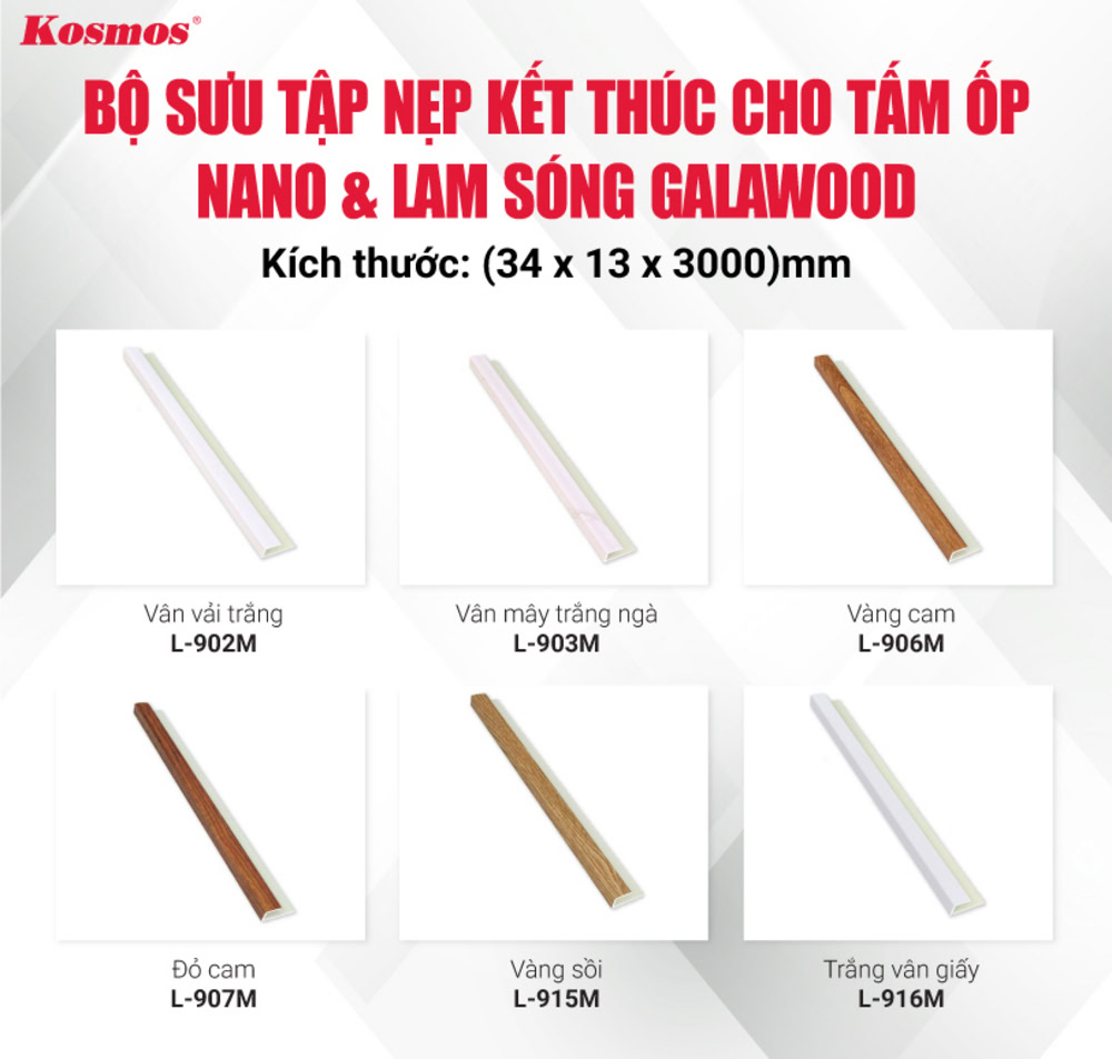 Bộ sưu tập nẹp kết thúc cho tấm ốp Nano và lam sóng nhựa Kosmos