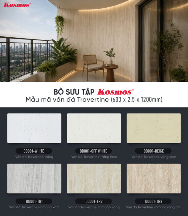 Các mẫu tấm ốp đá dẻo vân đá Travertine đẹp, ấn tượng