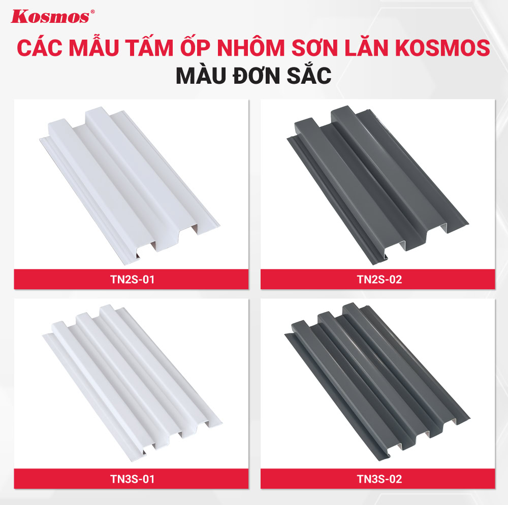 Các mẫu tấm ốp nhôm sơn lăn Kosmos màu đơn sắc
