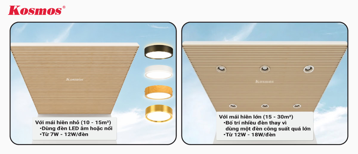 Cách bố trí hệ đèn cho mái hiên công trình
