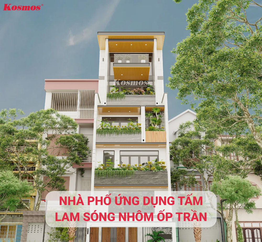 Công trình nhà phố ốp trần ban công bằng tấm lam sóng nhôm lắp nổi Công trình nhà phố ốp trần ban công bằng tấm lam sóng nhôm lắp nổi