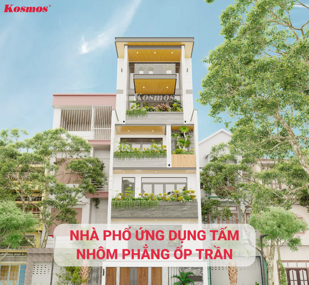 Công trình nhà phố ốp trần ban công bằng tấm nhôm phẳng

