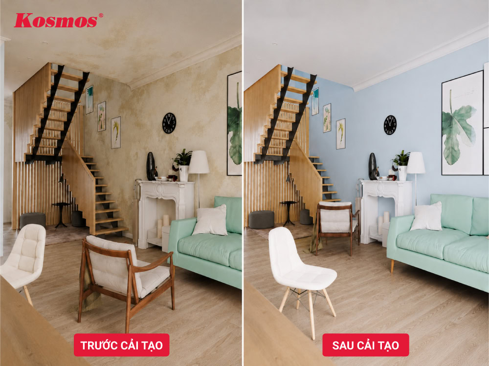 Công trình trước và sau khi cải tạo tường ẩm mốc bằng sơn nước tại Phường Tân Thuận vào tháng 5/2023