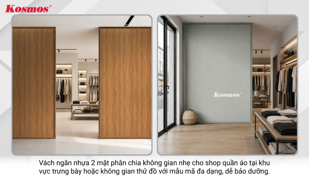 Cửa hàng quần áo ngăn vách bằng tấm ốp nhựa giả gỗ Cửa hàng quần áo ngăn vách bằng tấm ốp nhựa giả gỗ
