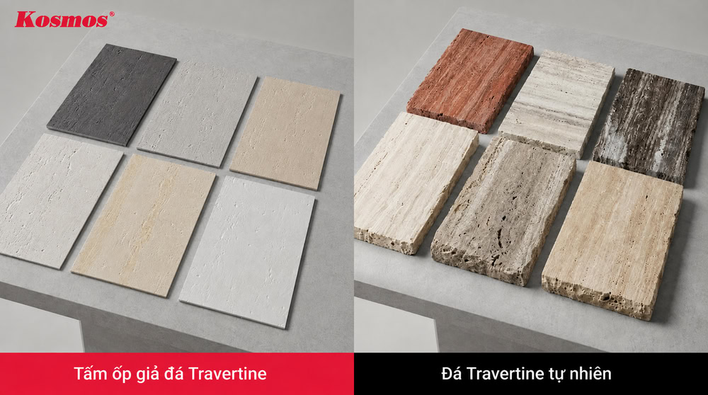 Đá Travertine tự nhiên và vật liệu giả đá Travertine