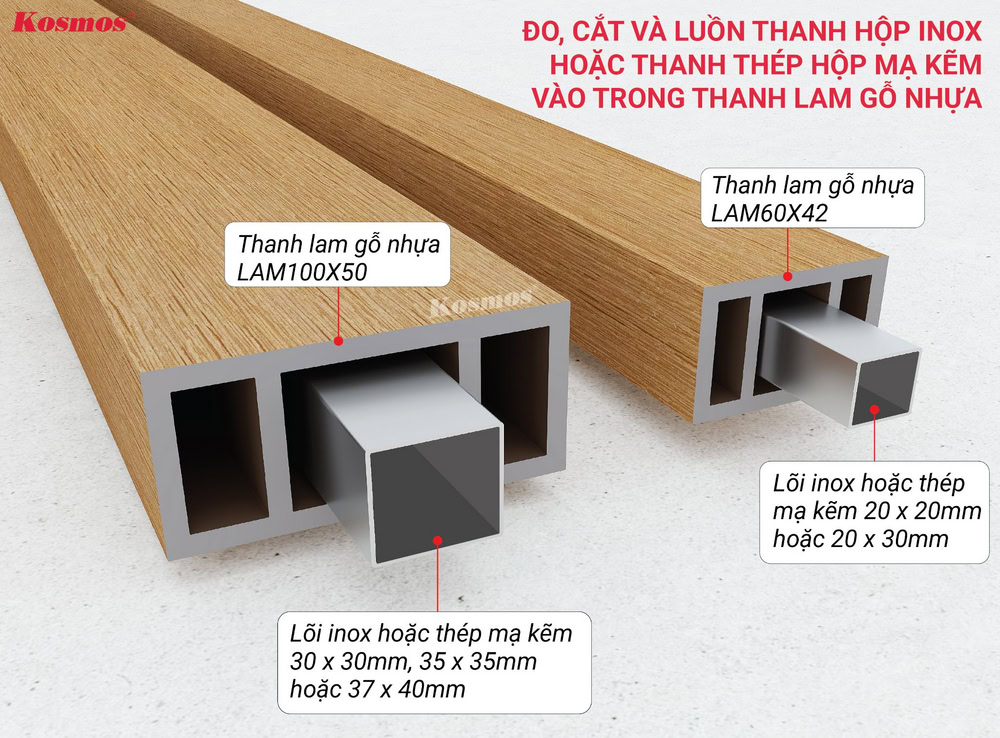 Đo, cắt và luồn thanh inox vào trong thanh lam gỗ nhựa 2 da