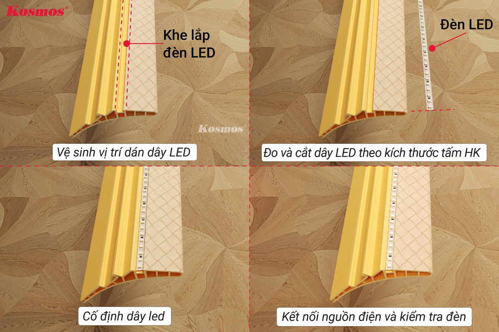 Gắn đèn LED vào tấm ốp HK-113