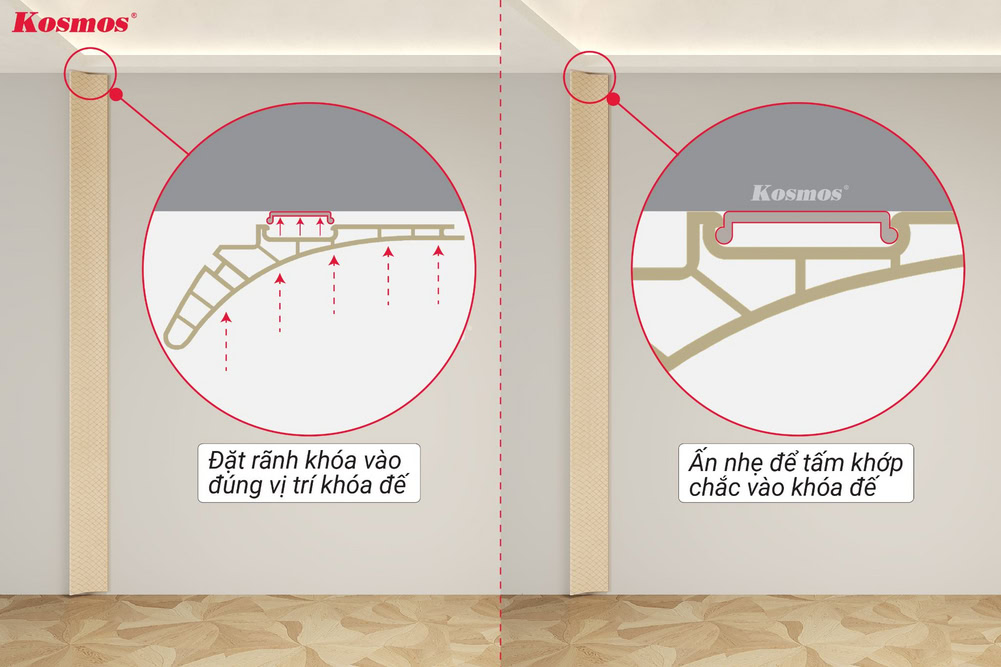 Gắn tấm HK vào khóa đế trên tường bê tông