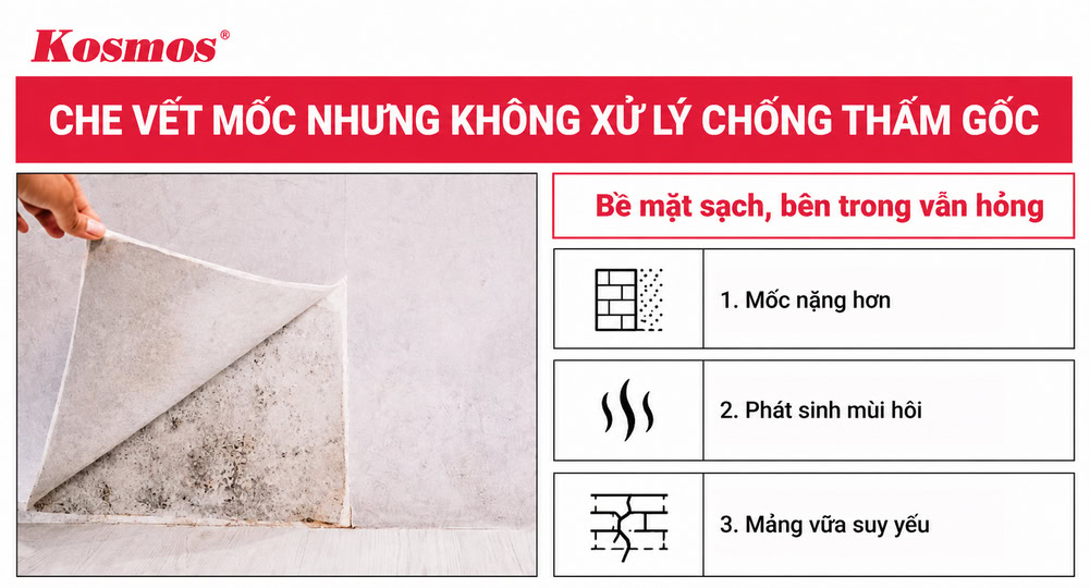 Hậu quả khi che vết mốc nhưng không xử lý chống thấm gốc