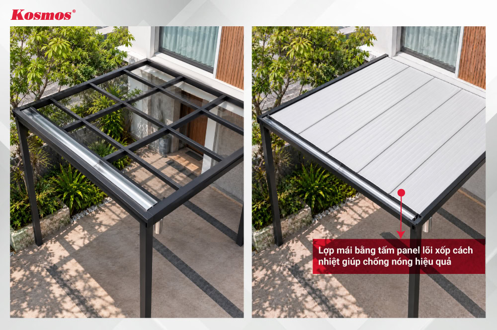 Hình công trình trần nhôm giấu máng lắp tấm panel lợp mái chống nóng